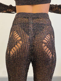 Multi Coloured knit diamond flare pants-Raquel de Carvalho-APOC STORE