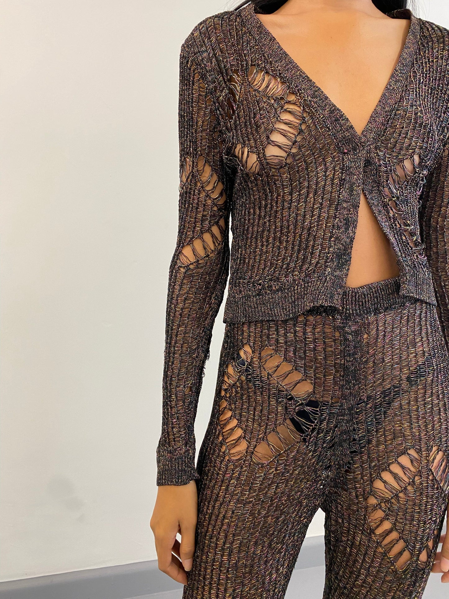 Multi Coloured knit diamond flare pants-Raquel de Carvalho-APOC STORE