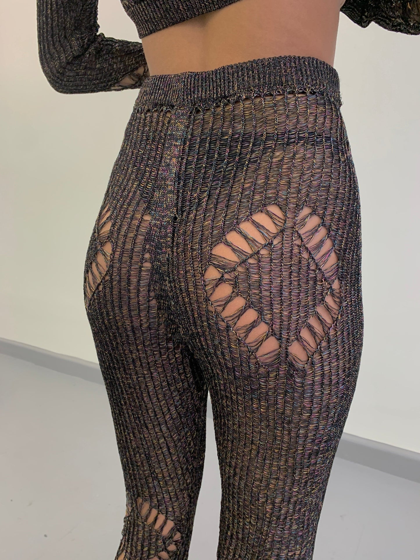 Multi Coloured knit diamond flare pants-Raquel de Carvalho-APOC STORE