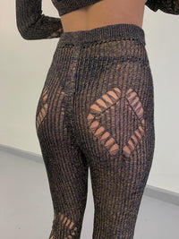 Multi Coloured knit diamond flare pants-Raquel de Carvalho-APOC STORE