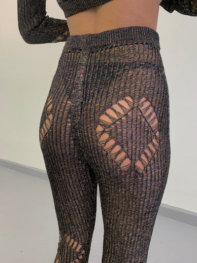 Multi Coloured knit diamond flare pants-Raquel de Carvalho-APOC STORE