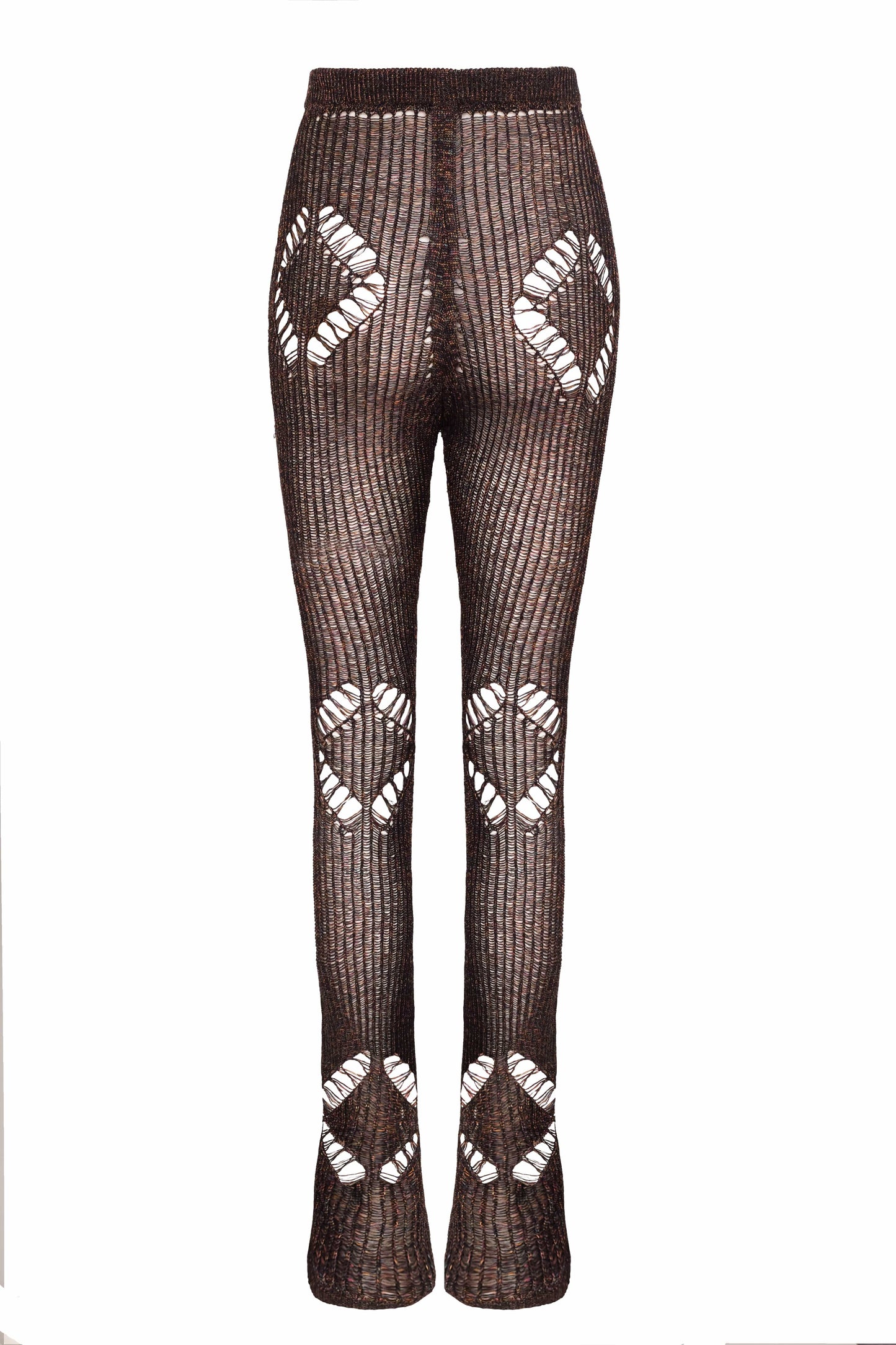 Multi Coloured knit diamond flare pants-Raquel de Carvalho-APOC STORE