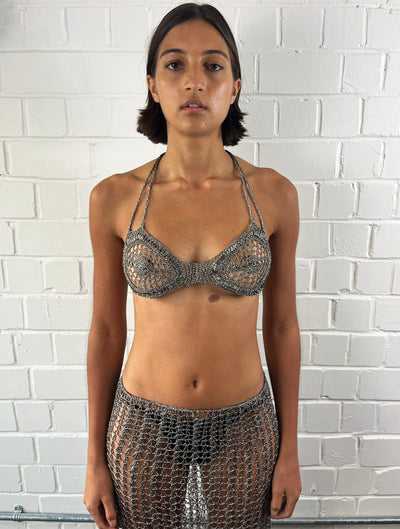 Handmade metallic open crochet bralette-Raquel de Carvalho-APOC STORE
