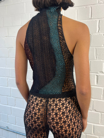 Knit intarsia lace tank top-Raquel de Carvalho-APOC STORE