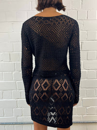 Black Handmade open crochet top-Raquel de Carvalho-APOC STORE