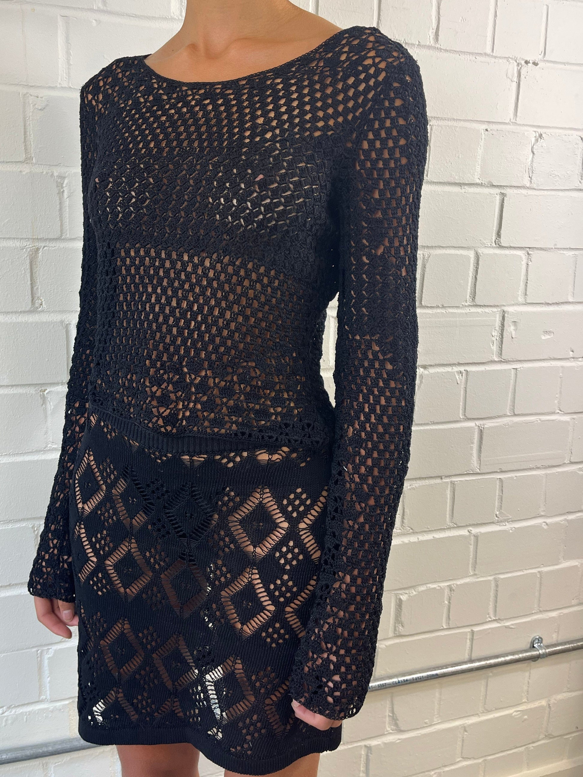 Black Handmade open crochet top-Raquel de Carvalho-APOC STORE