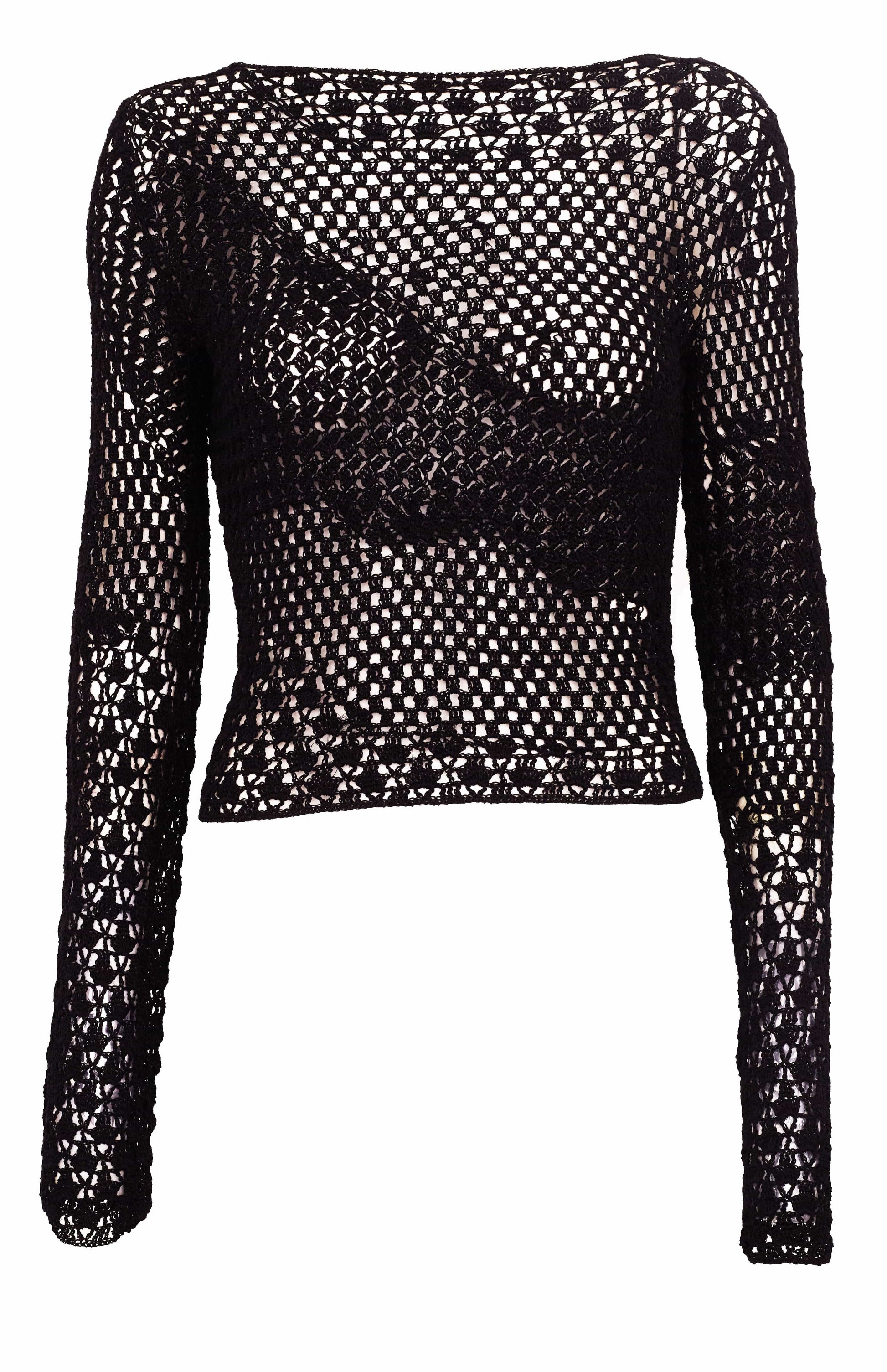 Black Handmade open crochet top-Raquel de Carvalho-APOC STORE