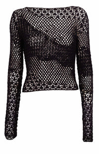 Black Handmade open crochet top-Raquel de Carvalho-APOC STORE