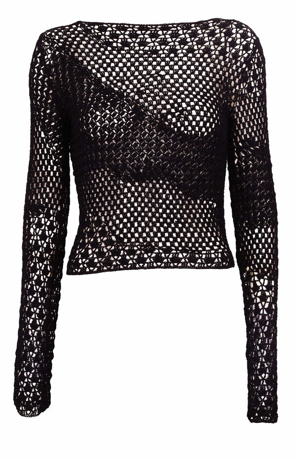 Black Handmade open crochet top-Raquel de Carvalho-APOC STORE