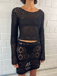 Black Handmade open crochet top-Raquel de Carvalho-APOC STORE