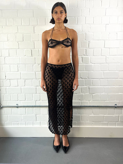 Black organic cotton crochet skirt-Raquel de Carvalho-APOC STORE