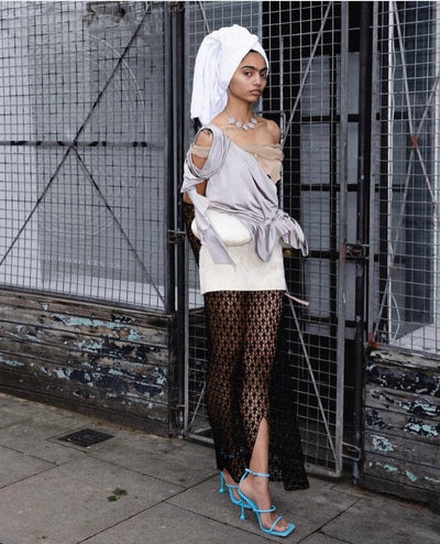 Black metallic crochet skirt-Raquel de Carvalho-APOC STORE