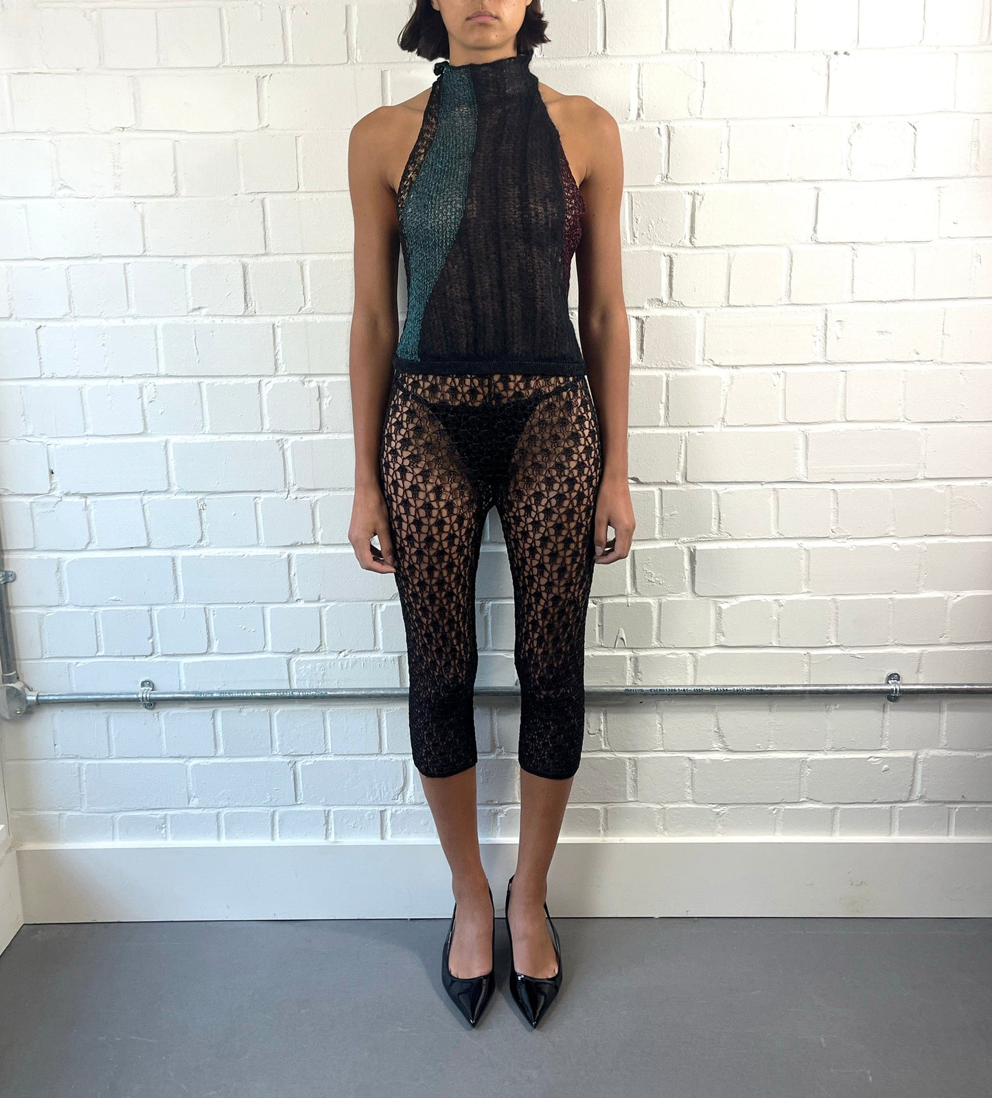 Knit intarsia lace tank top-Raquel de Carvalho-APOC STORE