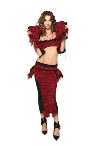 Eroded Tweed Mesh Midi Skirt - Red-Karlaidlaw-APOC STORE