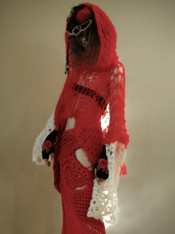 Red butterfly hooded knit-Polyhedron-APOC STORE