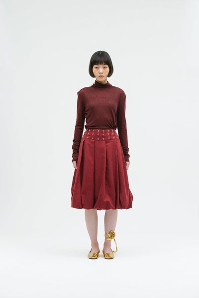 EYELET BALLOON SKIRT WINE-SAENGIN STUDIOS-APOC STORE