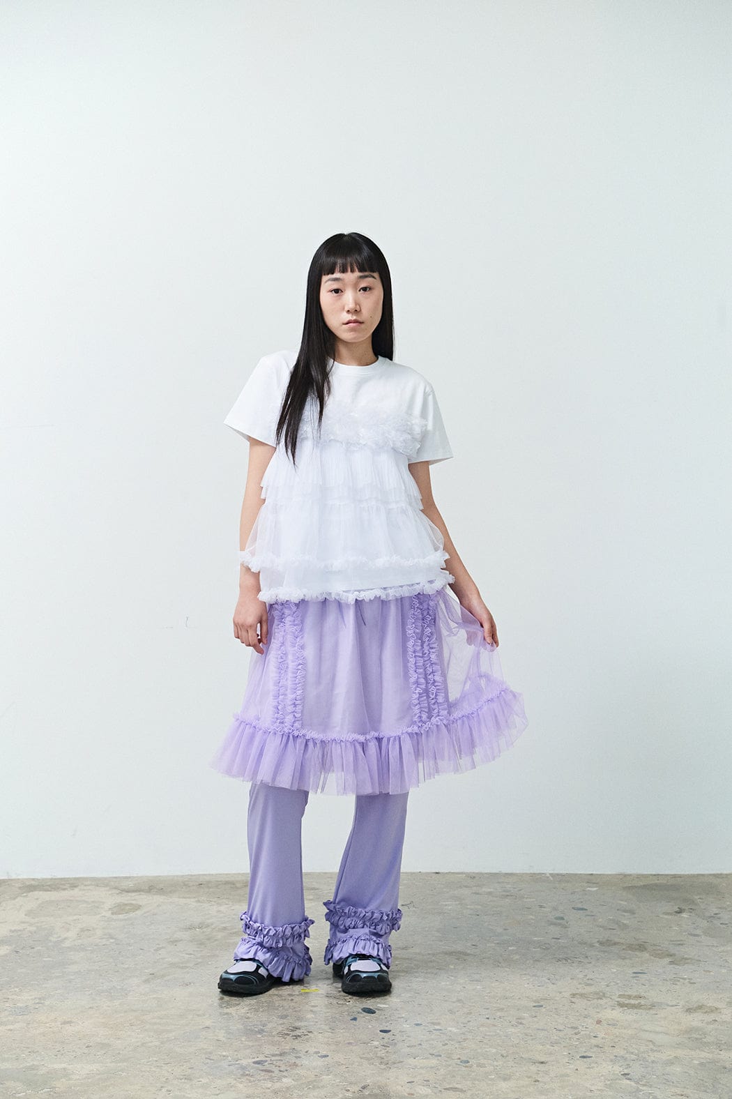 RUFFLE BOOTCUT PANTS PURPLE-SAENGIN STUDIOS-APOC STORE