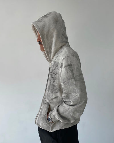 Stamped Zip-Up Hoodie Gray-EGNARTS-APOC STORE