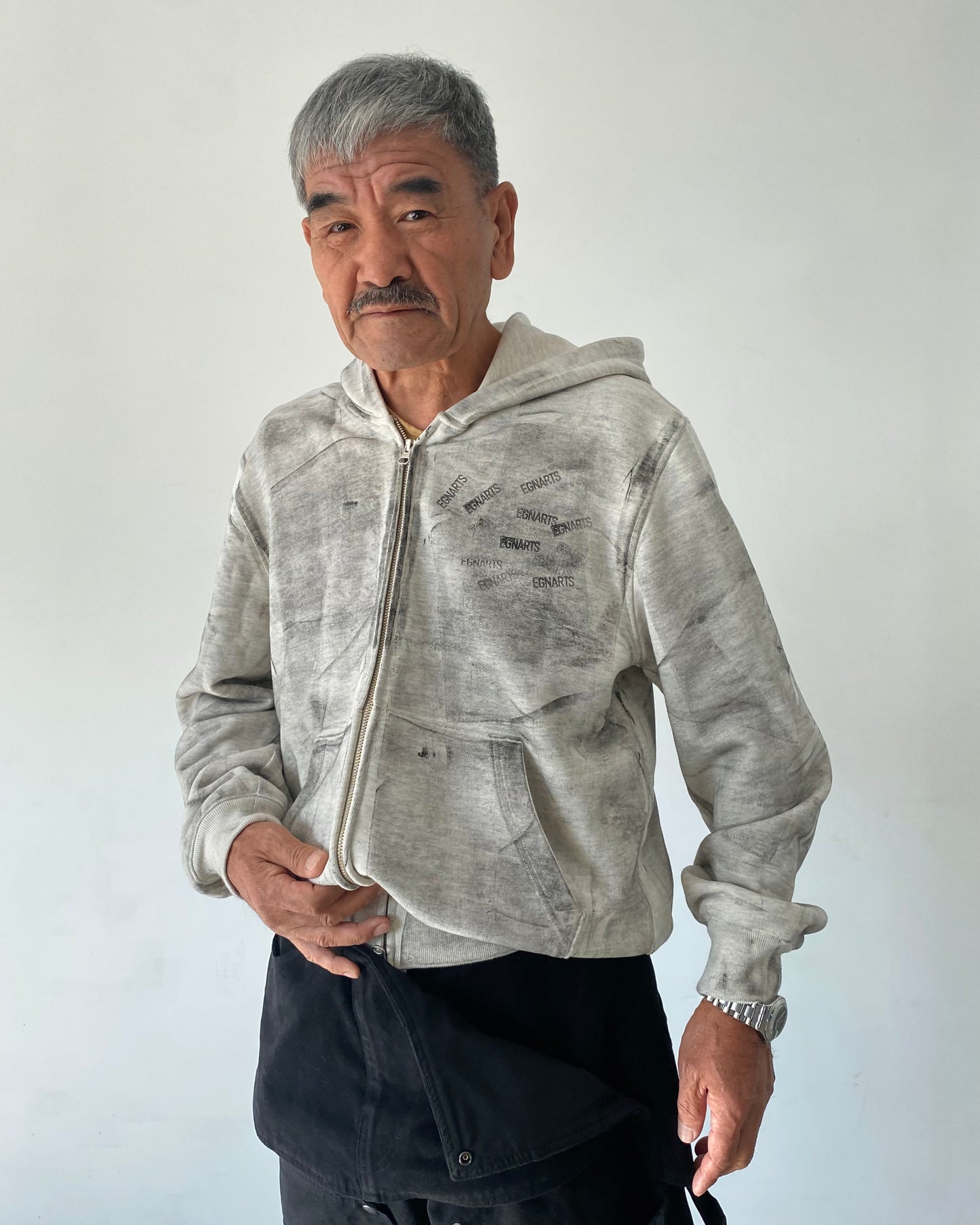 Stamped Zip-Up Hoodie Gray-EGNARTS-APOC STORE