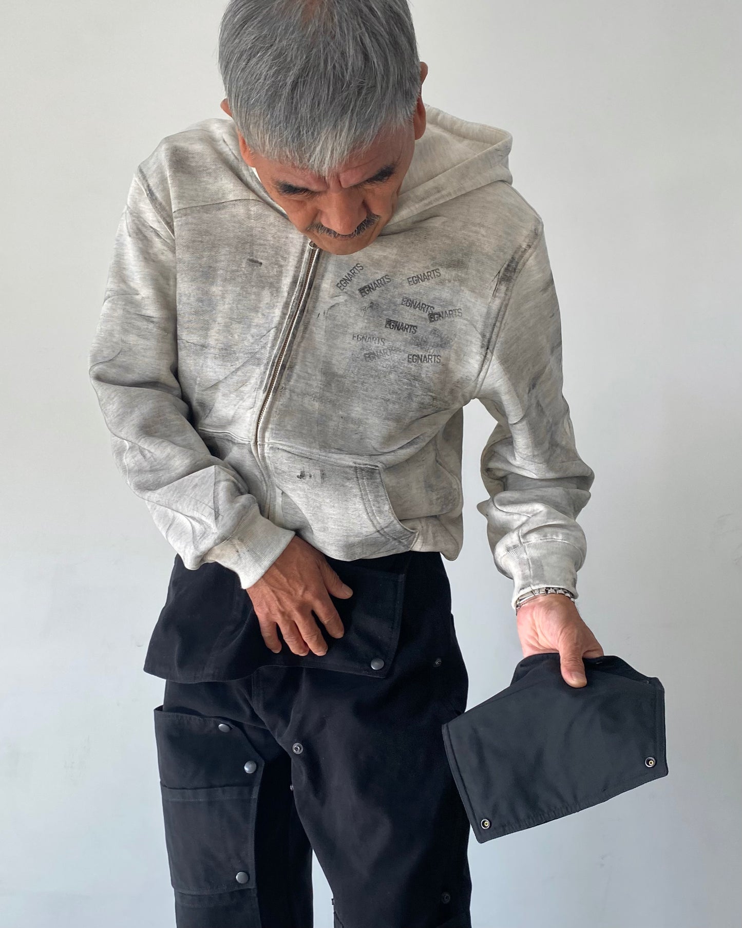 Stamped Zip-Up Hoodie Gray-EGNARTS-APOC STORE
