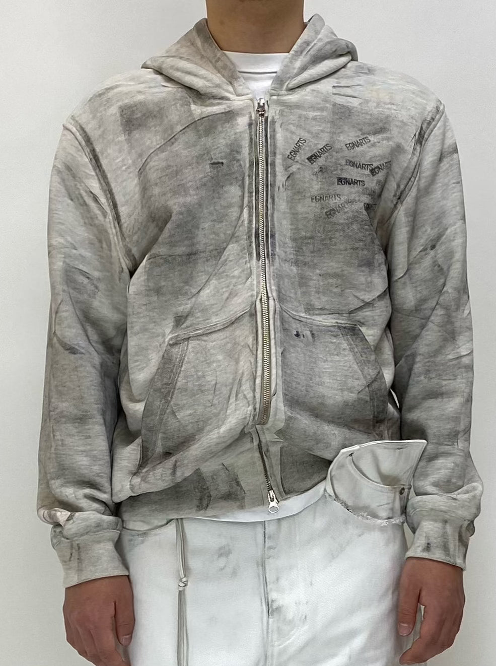 Stamped Zip-Up Hoodie Gray-EGNARTS-APOC STORE