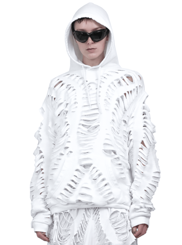 CUT HOODIE WHITE-Sia Arnika-APOC STORE