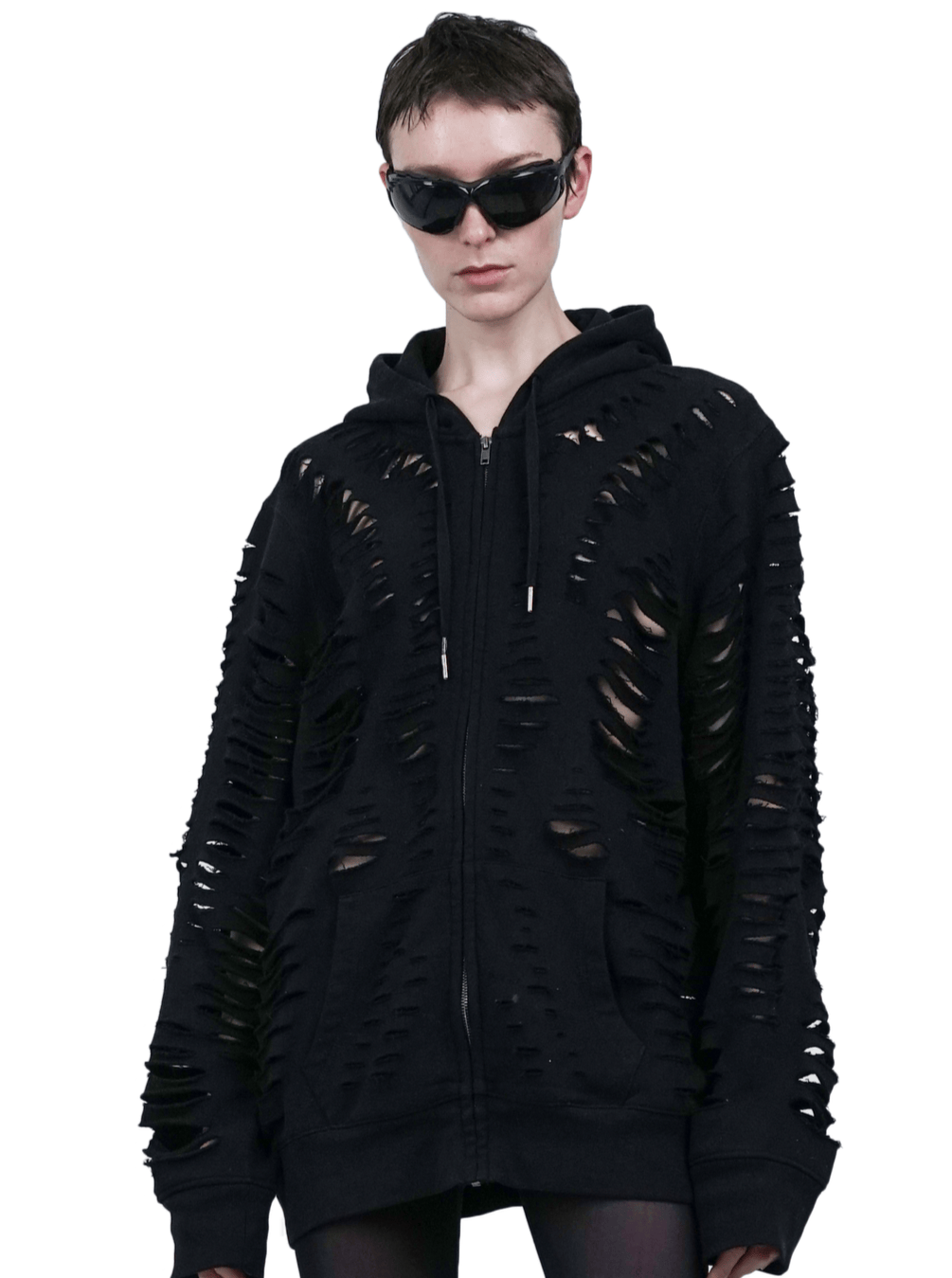 CUT HOODIE CARDIGAN BLACK-Sia Arnika-APOC STORE