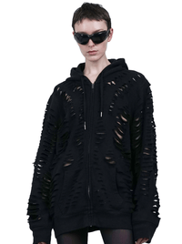 CUT HOODIE CARDIGAN BLACK-Sia Arnika-APOC STORE