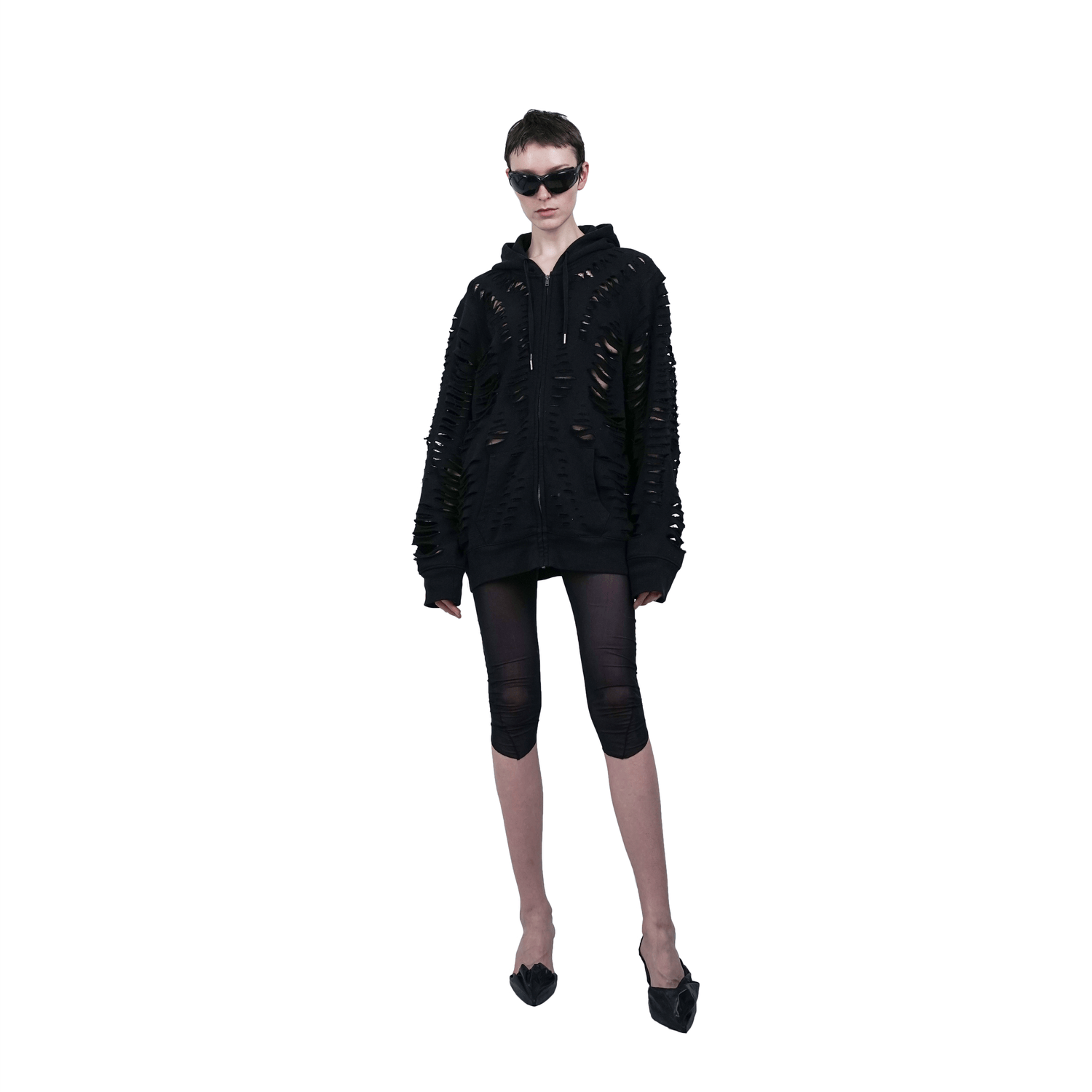 CUT HOODIE CARDIGAN BLACK-Sia Arnika-APOC STORE