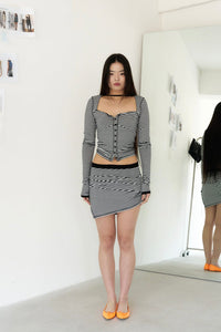 STRAP STRIPED CARDIGAN (BLACK AND WHITE)-Lalameemee-APOC STORE