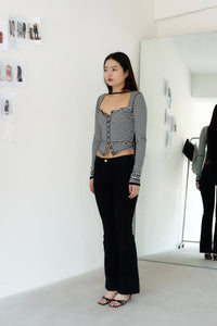 STRAP STRIPED CARDIGAN (BLACK AND WHITE)-Lalameemee-APOC STORE