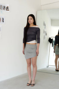 ASYMMETRIC DRAPED SKIRT (MELANGE GREY)-Lalameemee-APOC STORE