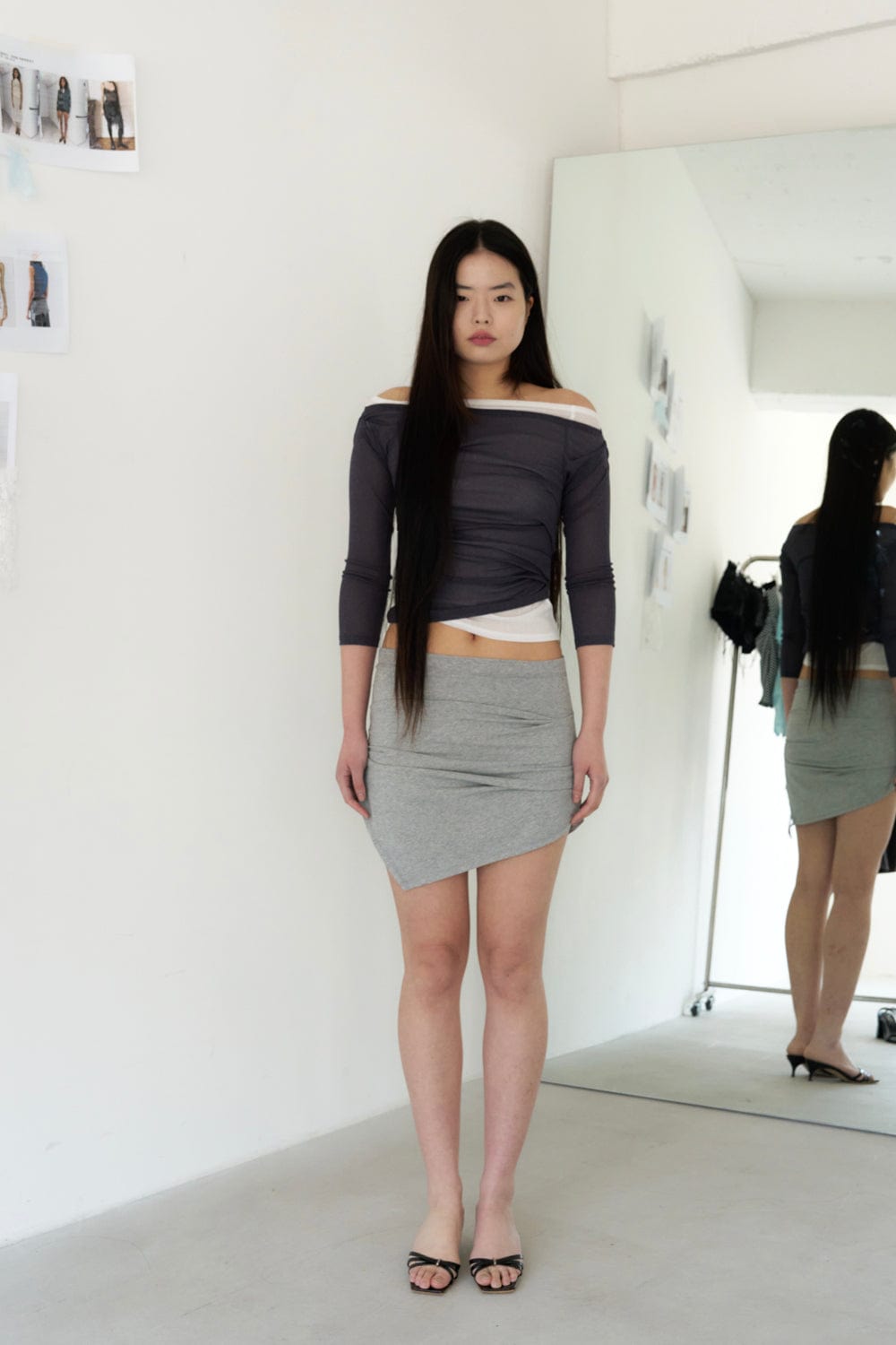 ASYMMETRIC DRAPED SKIRT (MELANGE GREY)-Lalameemee-APOC STORE