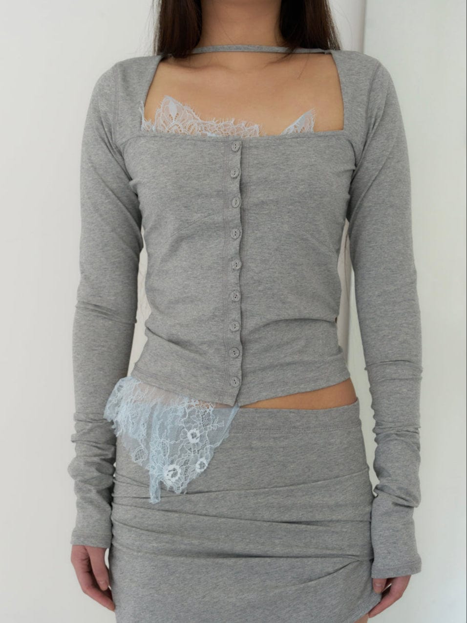 STRAP SOLID CARDIGAN (MELANGE GREY)-Lalameemee-APOC STORE