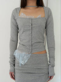 STRAP SOLID CARDIGAN (MELANGE GREY)-Lalameemee-APOC STORE