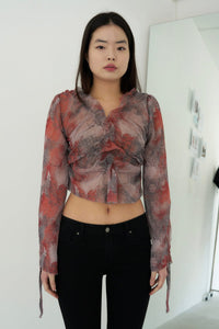 SHEER SMOCKING BLOUSE (SCARLET)-Lalameemee-APOC STORE