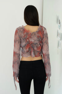 SHEER SMOCKING BLOUSE (SCARLET)-Lalameemee-APOC STORE