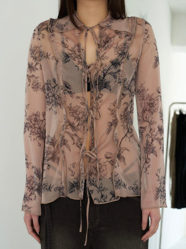 FLORAL CHIFFON BLOUSE (SAND)-Lalameemee-APOC STORE