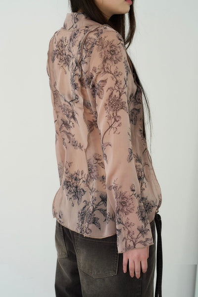 FLORAL CHIFFON BLOUSE (SAND)-Lalameemee-APOC STORE