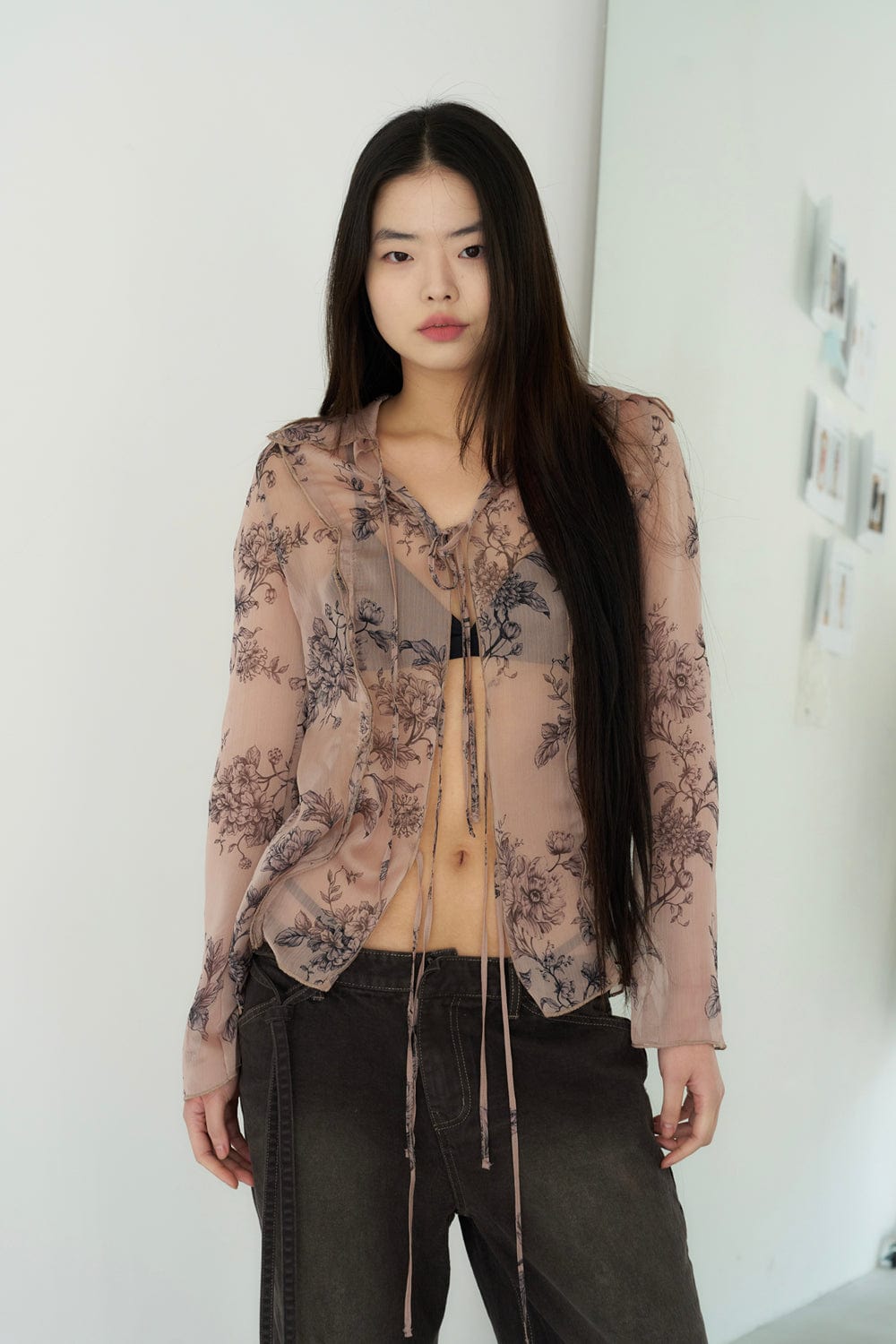 FLORAL CHIFFON BLOUSE (SAND)-Lalameemee-APOC STORE
