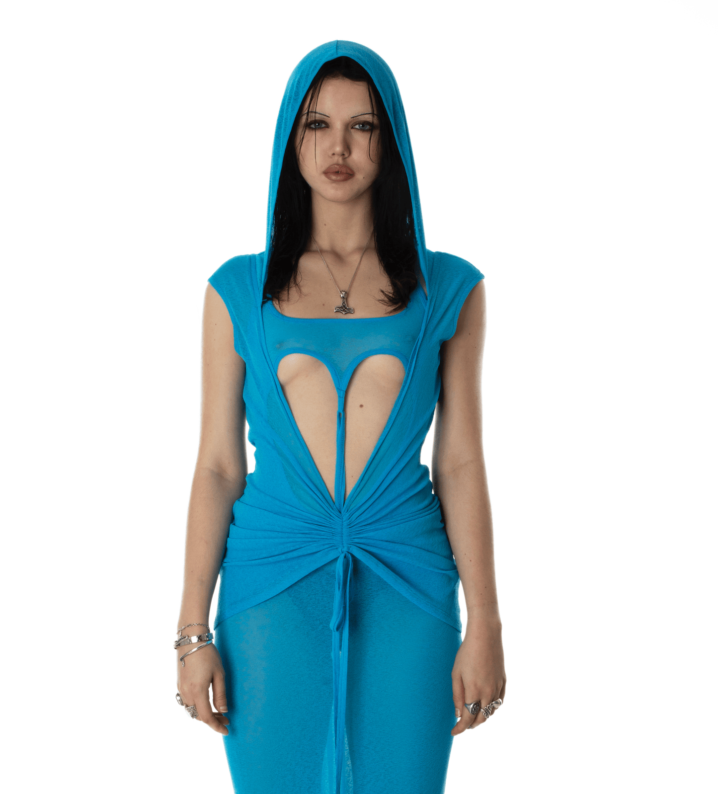 HEART HOOD DRESS BLUE-Nibgnus-APOC STORE