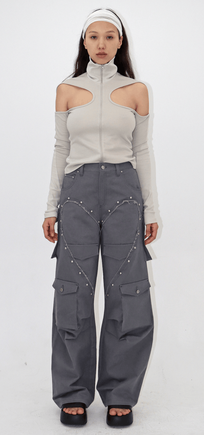 HEART CARGO PANTS GREY-Nibgnus-APOC STORE