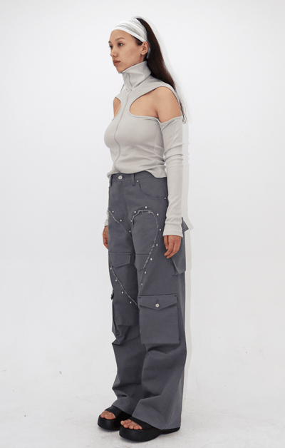 HEART CARGO PANTS GREY-Nibgnus-APOC STORE