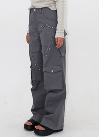 HEART CARGO PANTS GREY-Nibgnus-APOC STORE