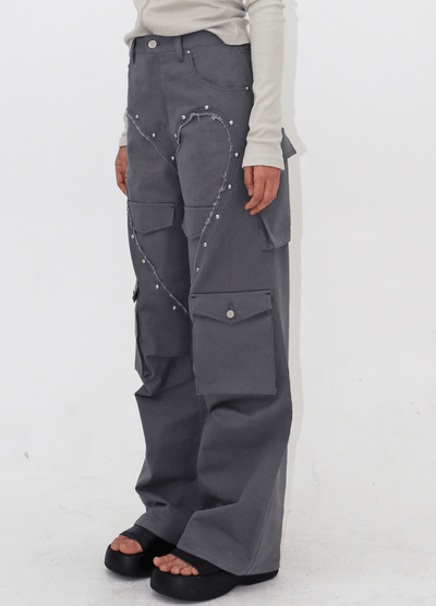 HEART CARGO PANTS GREY-Nibgnus-APOC STORE