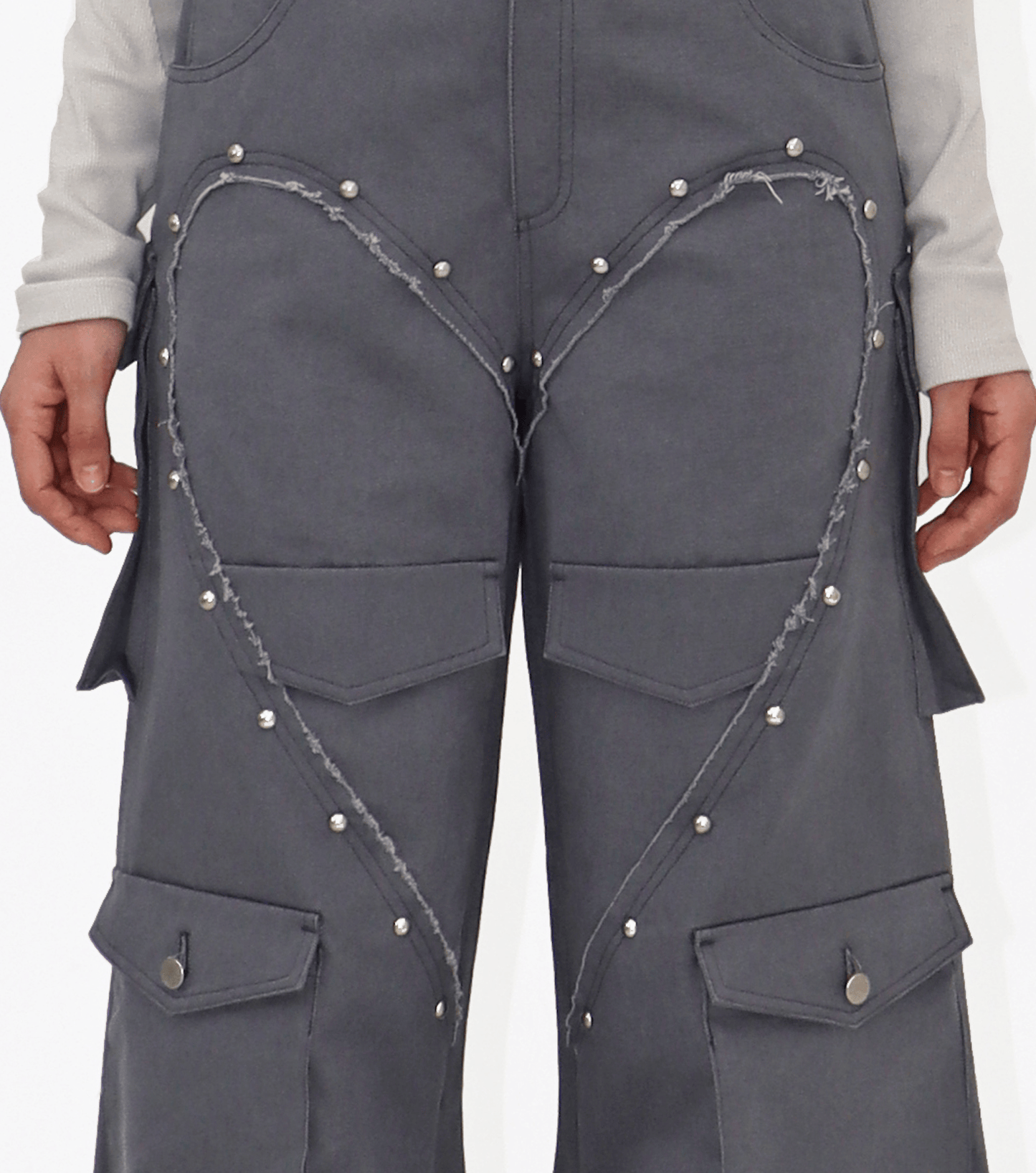 HEART CARGO PANTS GREY-Nibgnus-APOC STORE