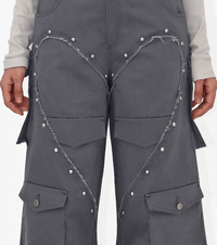 HEART CARGO PANTS GREY-Nibgnus-APOC STORE