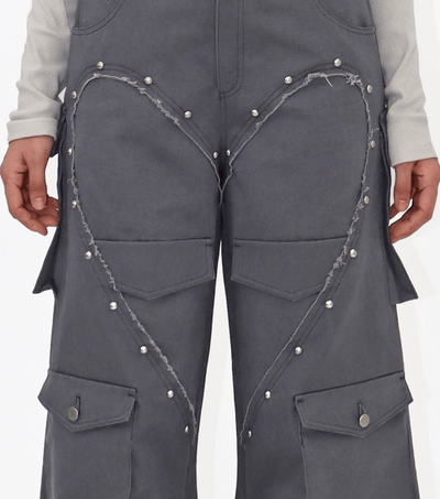 HEART CARGO PANTS GREY-Nibgnus-APOC STORE