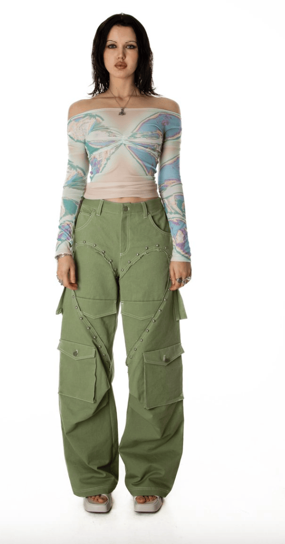 HEART CARGO PANTS KHAKI-Nibgnus-APOC STORE