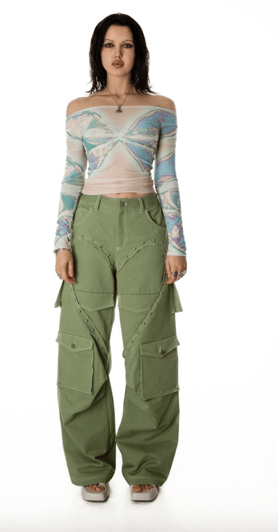 HEART CARGO PANTS KHAKI-Nibgnus-APOC STORE